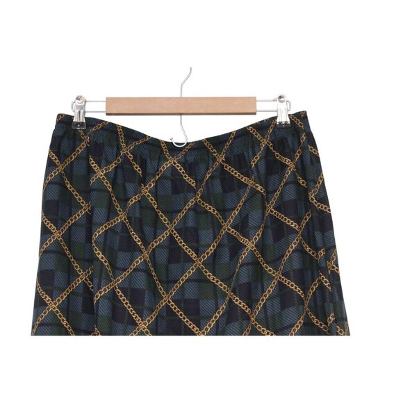 Vintage 90s Maxi Skirt Size 16 Pull On Equestrian Derby Gold Chain Plaid Retro - Picture 2 of 9